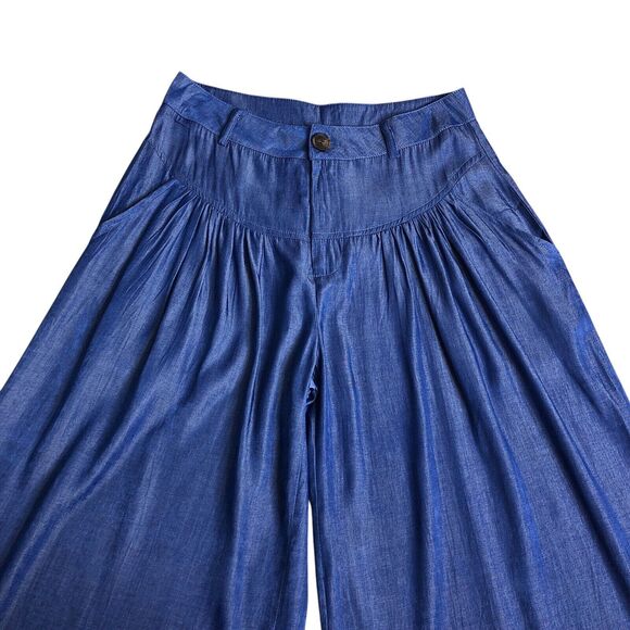 Ursime Pants Womens 28x30 Blue Chambray Wide Leg Palazzo Festival Boho Lagenlook - Picture 2 of 14